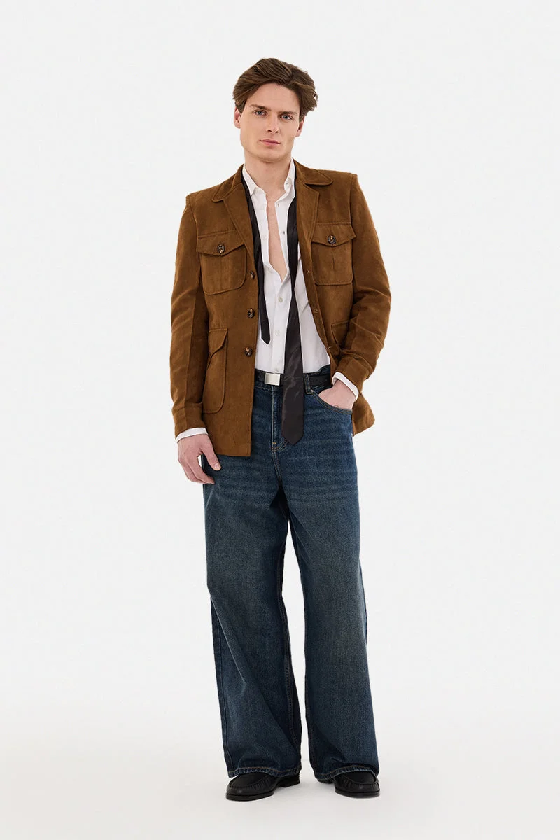 سنيتش 4 Pocket Lapel Collar Suede Coat